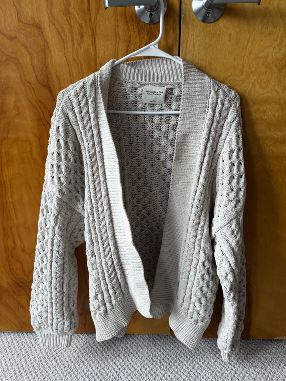 Abercrombie & Fitch Cream Cable-Knit Open Cardigan